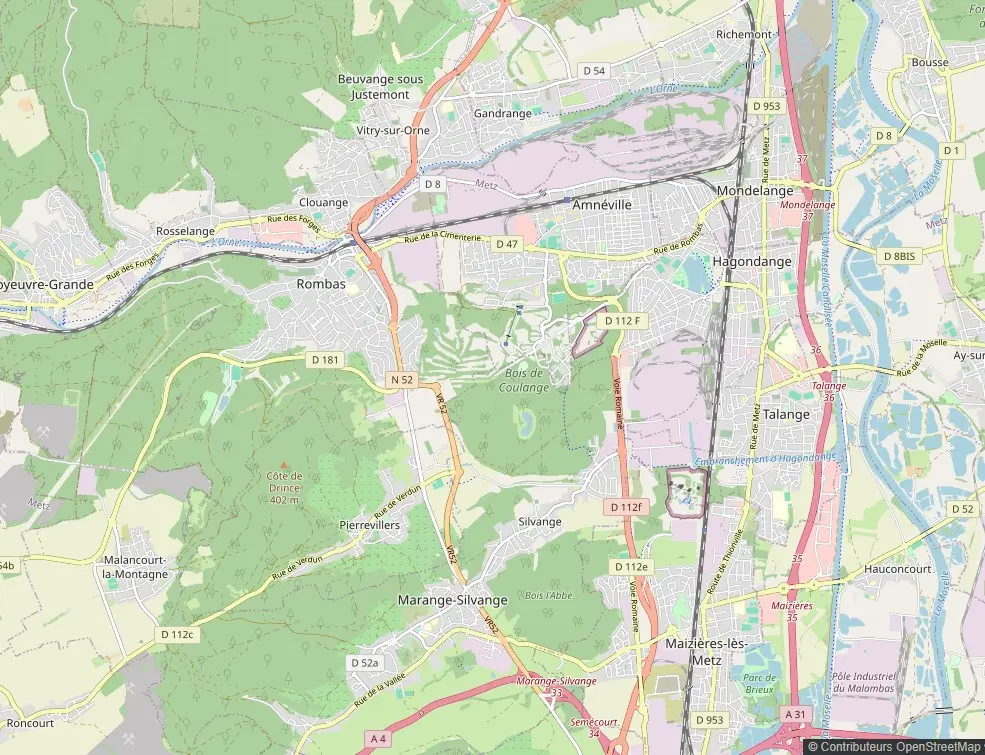 Carte Rombas quartiers intervention nids guêpes et frelons Rombas centre, Clouange, La Boverie