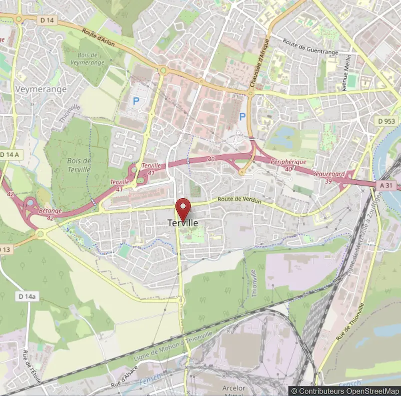 Carte Terville quartiers intervention nids guêpes et frelons Route de Verdun, Quartier des Acacias, Route de Veymerange, Cité Jeanne d'Arc